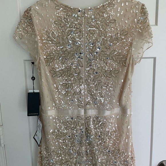 Sz 14 Adrianna Papell beaded chiffon floor-length gown, Almond color, NWT - Picture 8 of 15